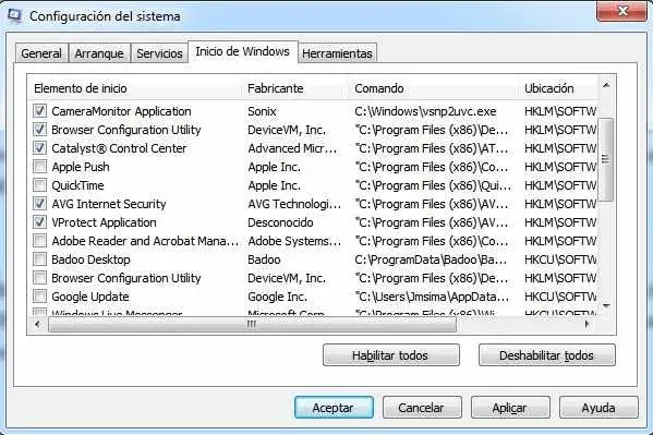 Ventana de msconfig